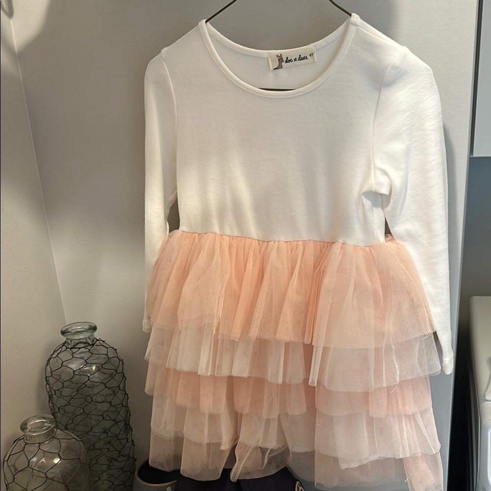 White and Pink Kids Layered Tulle Top